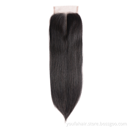 Lace Closure 4x4 Natural Straight Wave With Bundles Human Hair, 3 Bundles Peruvian Hair With Large Size 6*6 Hair Closure